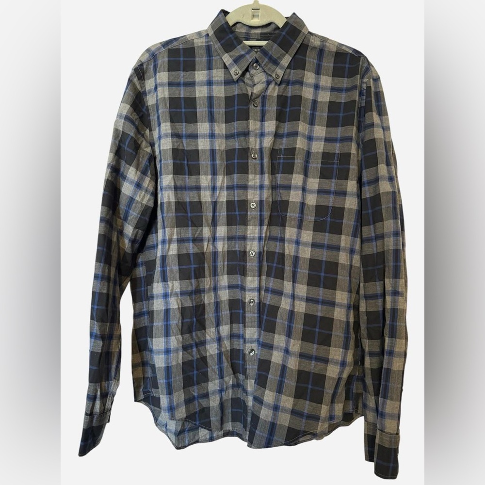 J. Crew Men's Blue and Gray Plaid Shirt - Sz Large